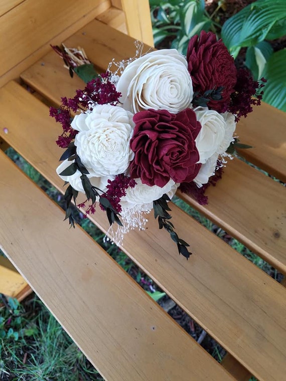 Sola flower bouquet, Petite Bouquet, Small Bouquet, Mini Bouquet, Toss  Bouquet, Bridesmaid Bouquet, Burgundy Bouquet, Wood Flowers