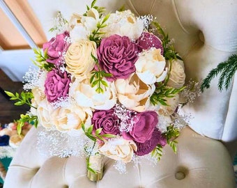 Mauve sola flower bouquet,  quartz flower bouquet,  wooden flower bouquet