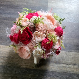 Pink Summer Bouquet, Sola Wood Flowers, Wooden Wedding Flowers, Ecofriendly flowers, Fall Bridal Bouquet