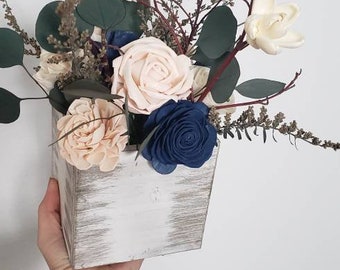 Mother's Day Flowers, Sola Wood Flower Centerpiece, Blush and Navy Wooden Flowers