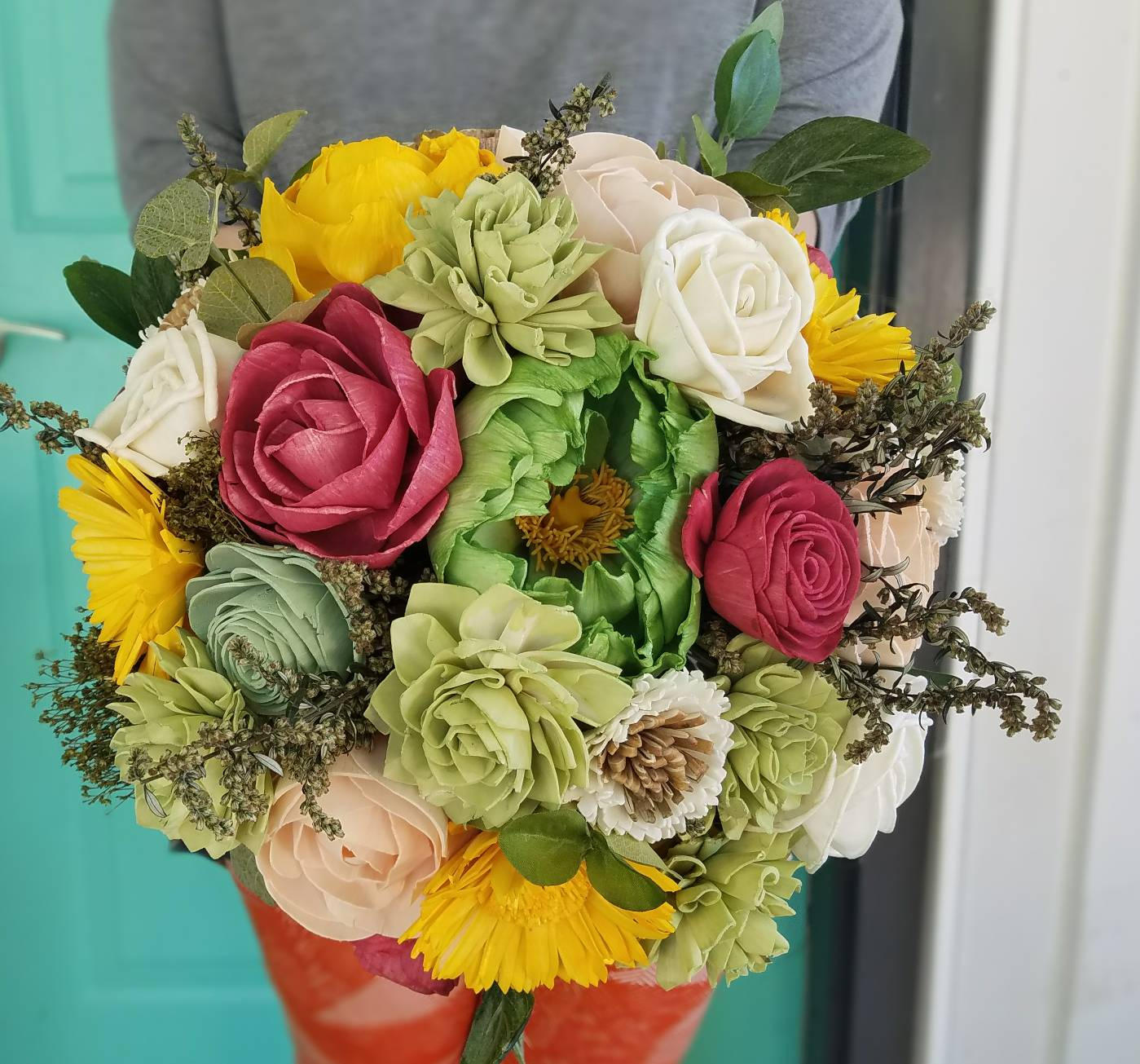 Wildflower Sola Bouquet, Wooden Flower Bouquet, Pink Flowers