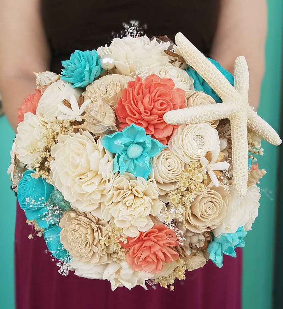 WIND AND SEA WDS×Stackto Buquet Lio Sola Beach Bouquet, Coral and Turquoise Bouquet, Starfish Bouquet