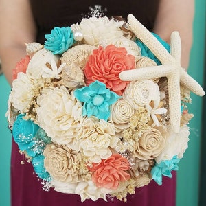 Sola Beach Bouquet, Coral and Turquoise Bouquet, Starfish Bouquet