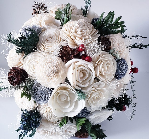 Holzstrauß, Weihnachtsstrauß, immergrüner Blumenstrauß, Sola-Blumenstrauß, Holzblume, Feiertaghochzeit, Winterstrauß