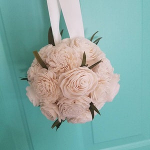 Ivory flower ball, kissing ball, sola flower, sola wood, sola hanging ball, flower girl, wedding flowers, classic wedding image 3