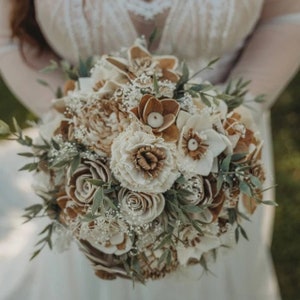 Ivory bouquet, bark flower bouquet,  sola flower bouquet, Winter Bouquet, Boho Woods Bouquet