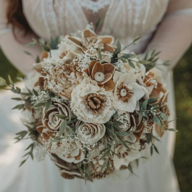 Ivory bouquet, bark flower bouquet, sola flower bouquet, Winter Bouquet, Boho Woods Bouquet image 1