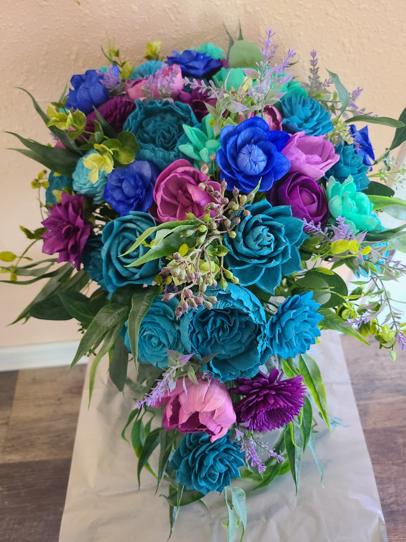 Jewel Toned Wood Flower Bouquet