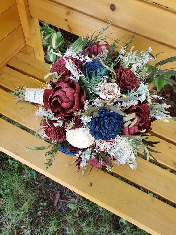 Burgundy, Blush, Navy Sola Wood Flower Fall Bouquet, Wildflower
