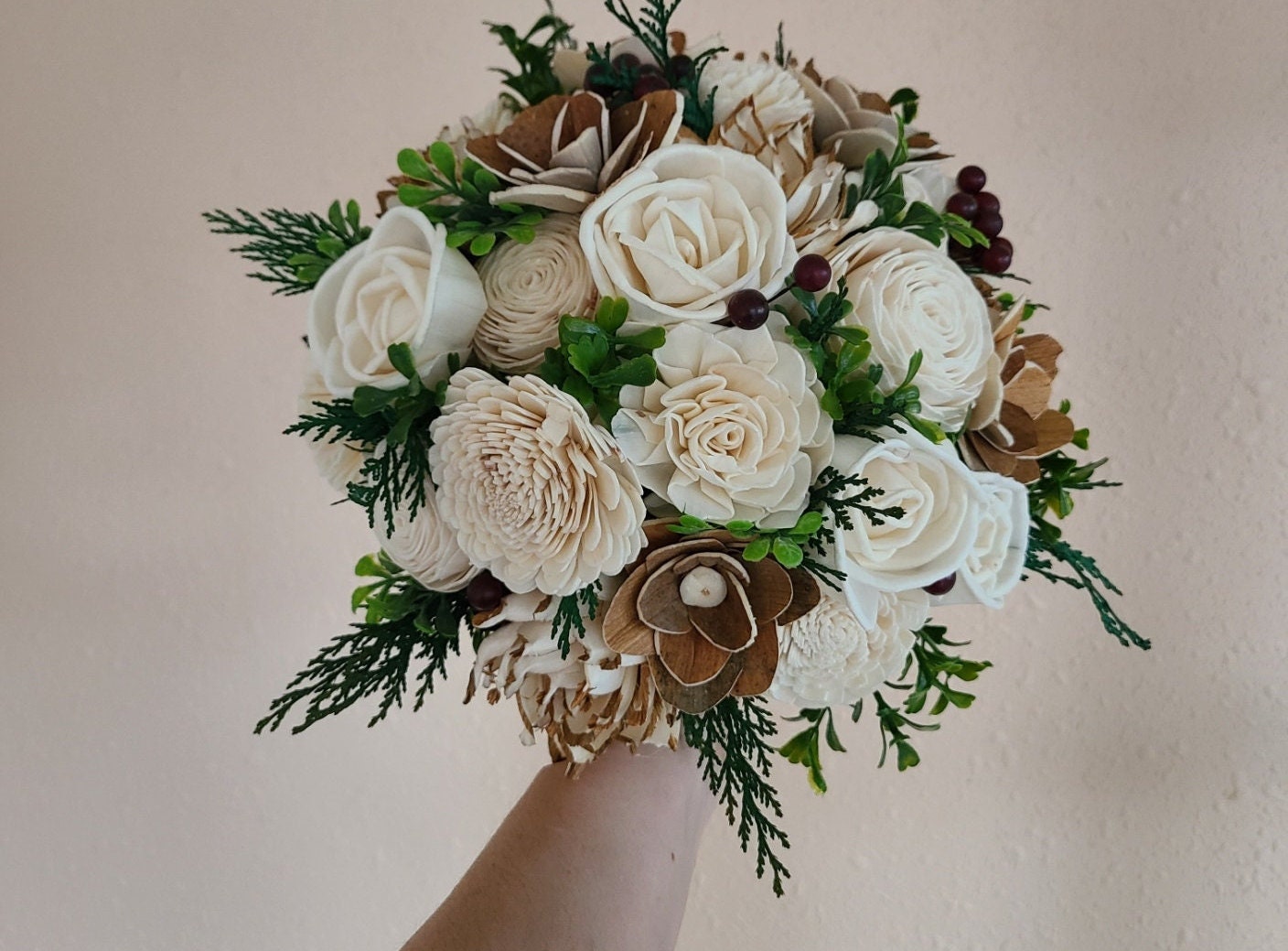 Bark Wood Flower Bouquet, Dark Blue and Cedar Bouquet, Woods Theme