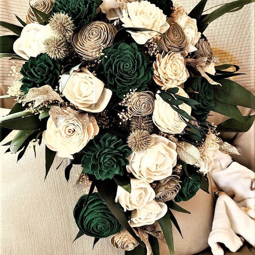 Hunter Green and Silver or Gold Bouquet, Bouquet With Dark Green
