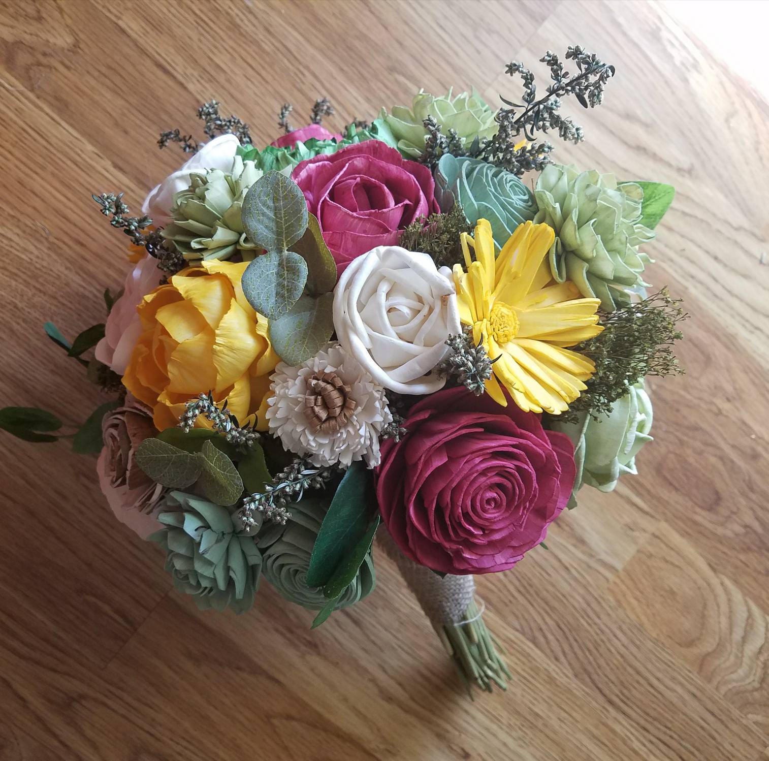Wildflower Sola Bouquet, Wooden Flower Bouquet, Pink Flowers