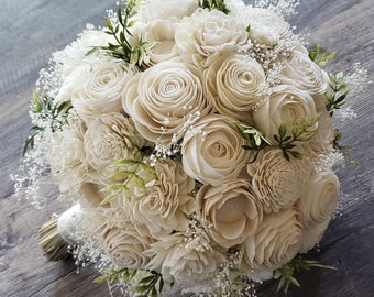 Sola flower bouquet,  ivory bouquet,  natural bouquet with greenery