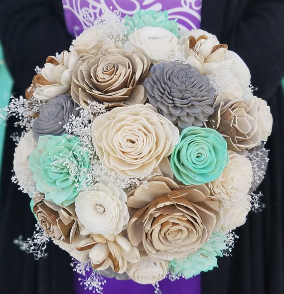 DIY KIT Hannah's Collection Sola Flower Bouquet Wedding Bridal Bouquet  Ivory, Dusty Blue, Dusty Rose -  Israel