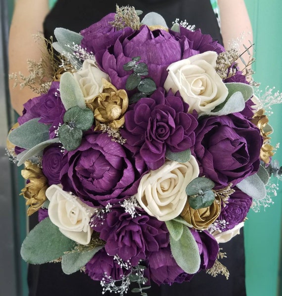 Sola Flower Bouquet Purple Bouquet Eggplant Purple Flowers Etsy
