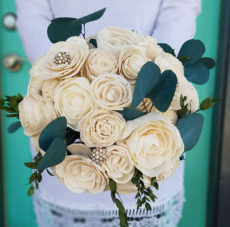 Ivory sola bouquet all natural wood bouquet eucalyptus Etsy