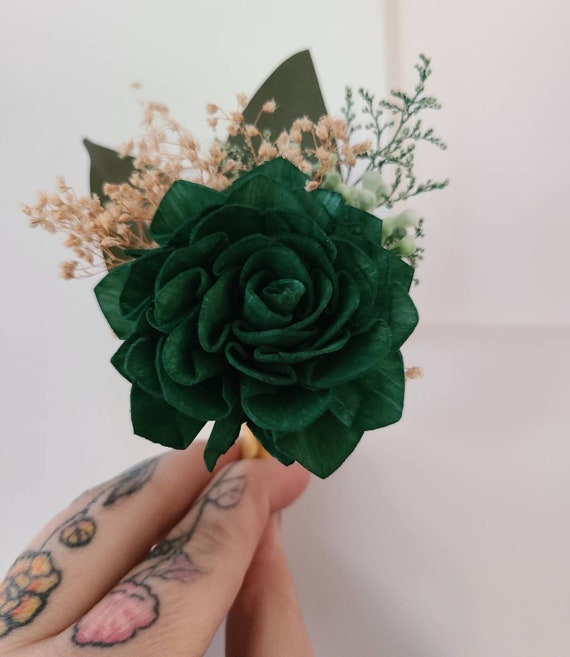 green emerald velvet dress Emerald Green and Gold Dahlia Boutonniere