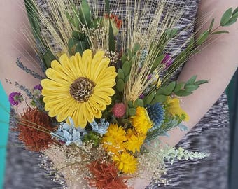 Sunflower bouquet,  wildflower bouquet,  dried flowers,  sola wood flowers,  preserved bouquet,  spring bouquet,  wedding bouquet,  wood