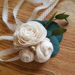 Ramillete de flores de sola, ramillete de rosas de madera, ramillete de eucalipto, ramillete de muñeca, ramillete de boda de marfil, madera de sola, madre de la novia