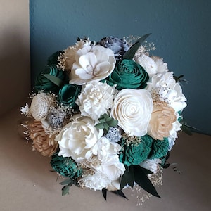 Hunter Green and Silver or Gold Bouquet, Bouquet with Dark Green and Gold, Emerald Green Flowers, Quinceneara Bouquet, Prom Bouquet image 2