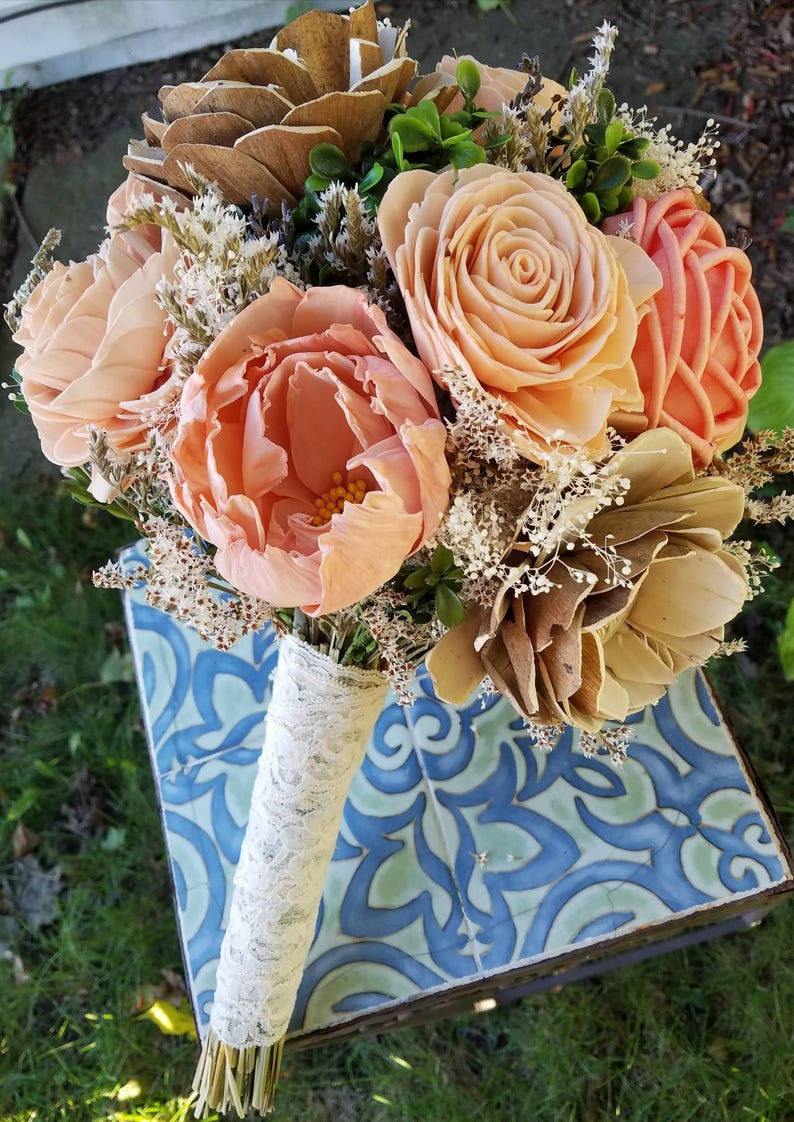 Sola wood bouquet peach bouquet dried flowers sola | Etsy