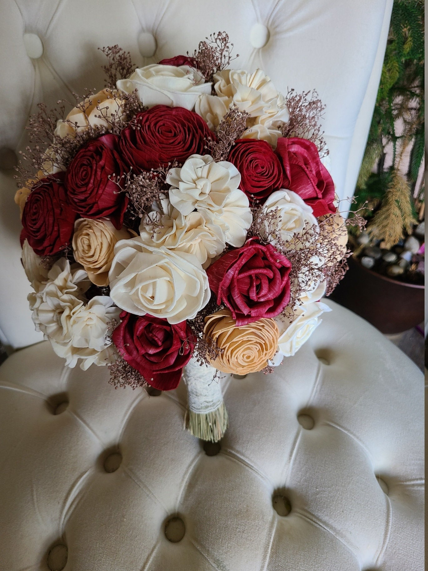 Red and Champagne Sola Flower Bouquet, Rose Gold and Red Bouquet