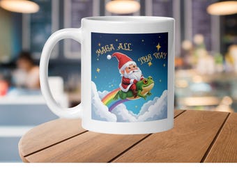 MAGA ALL THE Way Funny Mug Christmas Gnome Rainbow Pride Gay Frog Make America Great Again Coffee Mug Trump Tea Cup