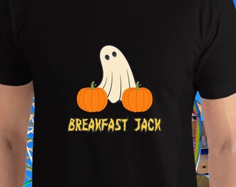 Breakfast Jack Ghost Shirt Funny Cute Pumpkin Ghost Tee Retro Halloween Aesthetic T-Shirt Spooky Season Graphic Tee Cozy Ghost Lover Shirt