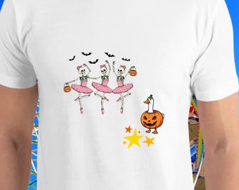 Cute Skeleton Ballerina Halloween Shirt Funny Goose Pumpkin Shirt Spooky Ballet Trick or Treat Dance Shirt Goth Halloween Duck Shirt