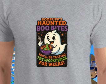 Boopuff’s Haunted Boo Bites Shirt Retro Ghost Cereal Shirt Haunted Breakfast Funny Spooky Cute Halloween Graphic Shirt Dia de Los Muertos