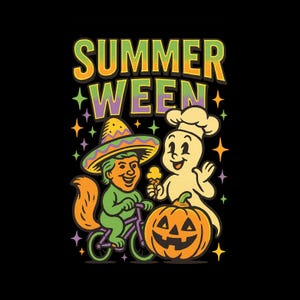 Make Summerween Great Again Shirt – Cute Retro Halloween and Summer Ween Tee – Cartoon Ghost Shirt Pumpkin & Squirrel Biker Funny Halloween