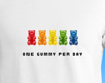 Gummy Bear Rainbow Shirt One Gummy a Day Tee Cute Candy Graphic T-Shirt Sweet Tooth Aesthetic Shirt Colorful Happy Vibes Candy Lover Gift