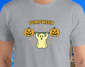 Pumpween Shirt Halloween Gym Tee Wholesome Weightlifting Ghost Shirt Friendly Ghost Fitness Haunted Pumpkin Work Out Jack O' Lantern Shirt