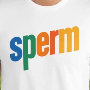 Camiseta engraçada de esperma – Letras coloridas retrô em negrito – Camiseta de humor adulto – Presente de piada estranho para ele – Camiseta gráfica nerd, camiseta de piada geek ofensiva