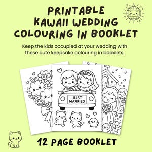 Printable KAWAII Hochzeit Färbung In Booklet | Ausmalen von In-Seiten | Kawaii Hochzeit | 12 Seiten