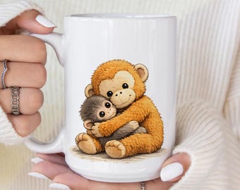 Baby Monkey Mug, Cute Monkey Coffee Mug Gift For Animal Lovers, Monkey Lover Gift, Cute Coffee Cup Gift