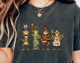 Funny Frog 4th of July T-Shirt, Vintage Americana Comfort Colors® Tee