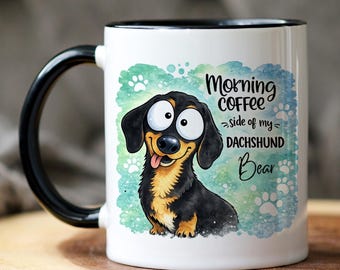 Personalized Dachshund Watercolor Mug: Cartoon Wiener Dog Coffee Cup, Pet Parent, Custom Dog Lover Gift