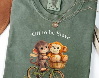 Baby Monkey Shirt, Off to Be Brave Tee, Cute Monkey Vintage Graphic Shirt, Trending Monkey T-Shirt