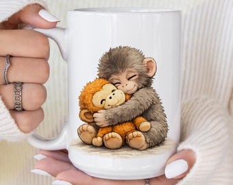 Baby Monkey Hug Mug, Emotional Support Coffee Cup, Viral Meme Gift