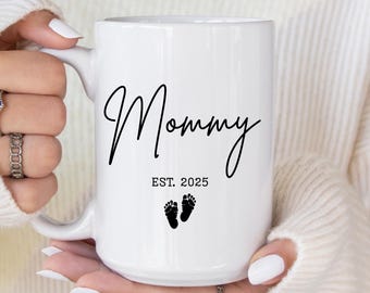 New Mom Coffee Mug • Personalized EST Year, Baby Footprints