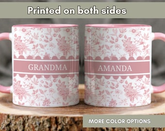 Personalized Grandma Mug, Custom Name Floral Mug, Grandma Gift, Mother’s Day Gift, Pink Floral Coffee Cup, Gifts for Grandma