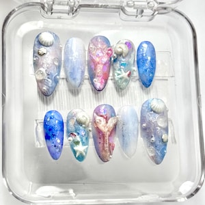 Beach 3D Tropical Theme Press on Nails, Ocean-Inspired by Whale, Starfish and Seashells, Summer Coastal Nail, Acrylic Faux Nails Press on