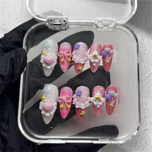 3D Party Press on Nails, Colorful and Fun Nail Art Designs, Cute Nails, Kawaii Acrylic Faux Nails Press on, Iridescent Nails, Birthday Nails