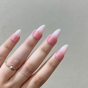 Pink Ombre Nails, Milky White Acrylic Nails Press on, Hand Painted Nails, Faux Nails, Reusable Nails Press on Nails, Gel Nails