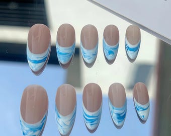Colorful French Nails, Summer Nails, French Tip Acrylic Nails Press on, Hand Painted Nails, Faux Nails, Gel Nails, Press on Nails