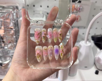 Fairycore Press On Nails: Lotus Butterfly Pastel Acrylic Nails