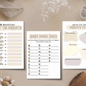 Pacote de jogos para chá de bebê para imprimir - Atividades para chá de bebê boho e moderno - Download instantâneo - Gênero neutro - Pacote de 3 jogos para chá de bebê