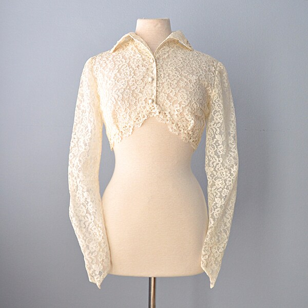 Chaqueta Bolero de encaje de venta / / / de los años 1950... Voile Ivory de encaje hermoso Bolero Chaqueta novia encubrimiento