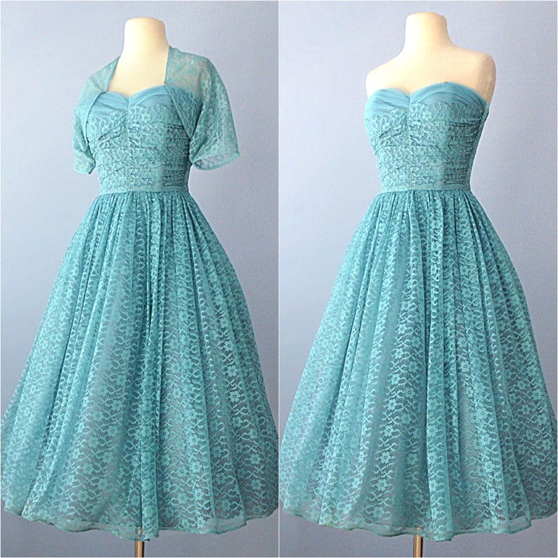 Teal Lace Prom Dress
